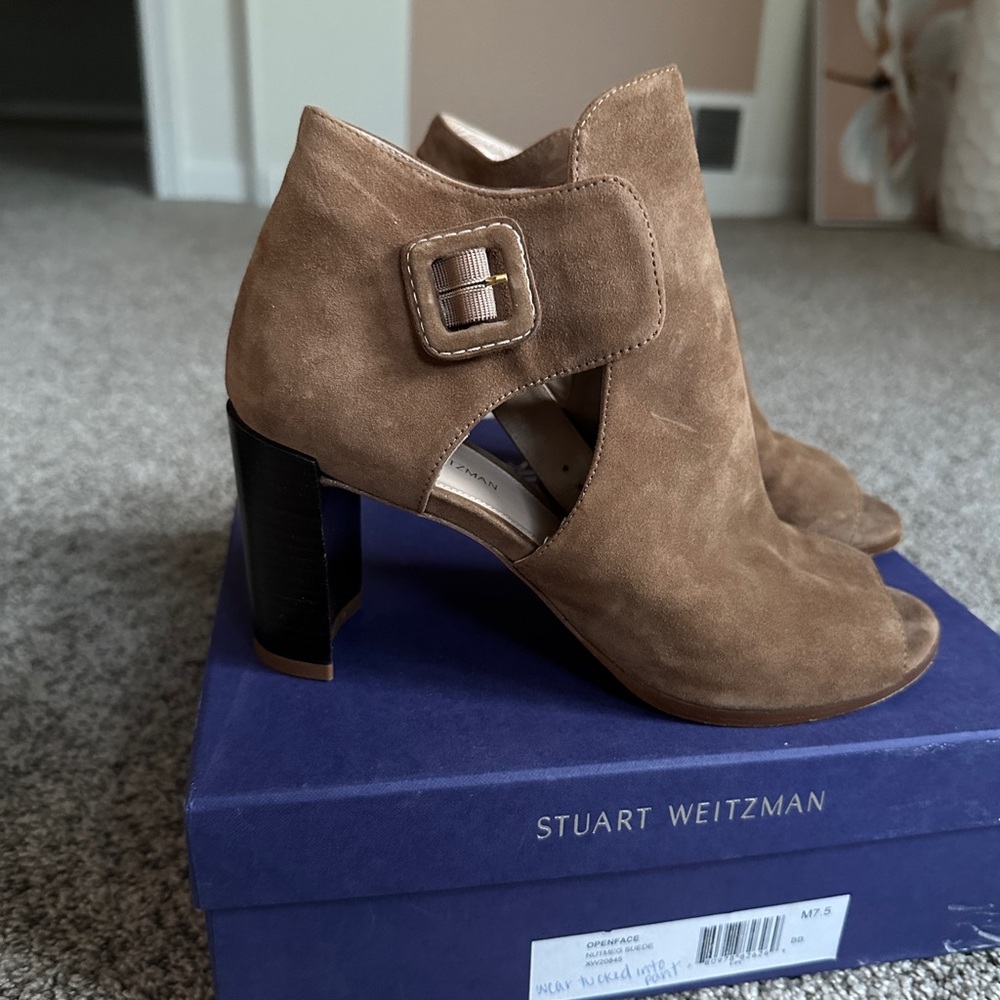 Stuart Weitzman Suede Peep-Toe Bootie - image 5